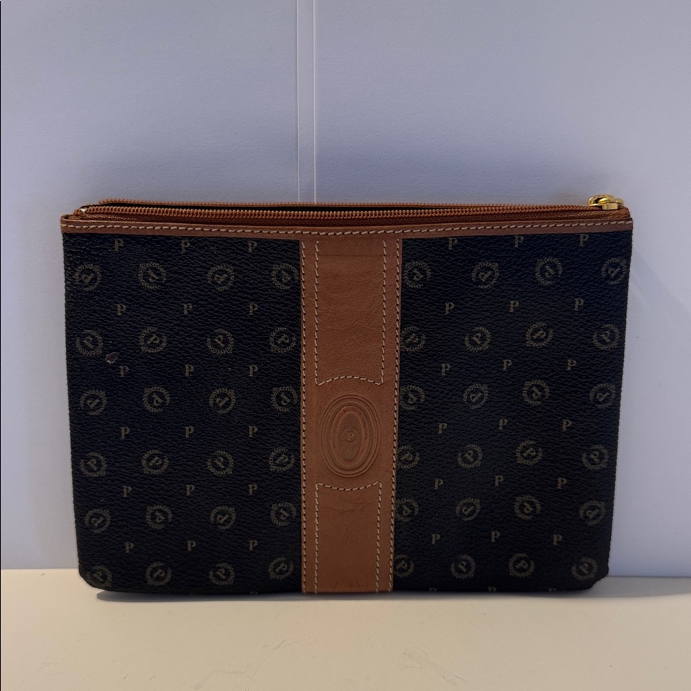 Pollini Tan and Black Leather Clutch